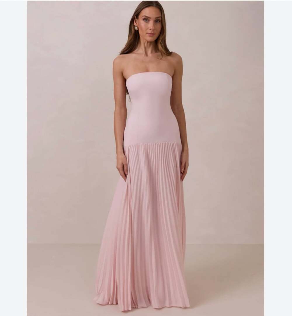 Park & Fifth Daphne Dress Womens Large Pink Pleated Strapless A-Line Maxi